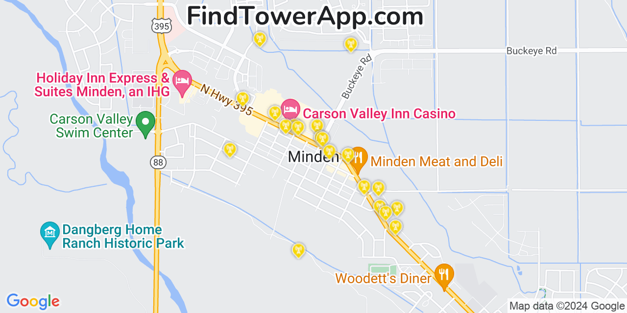 AT&T 4G/5G cell tower coverage map Minden, Nevada
