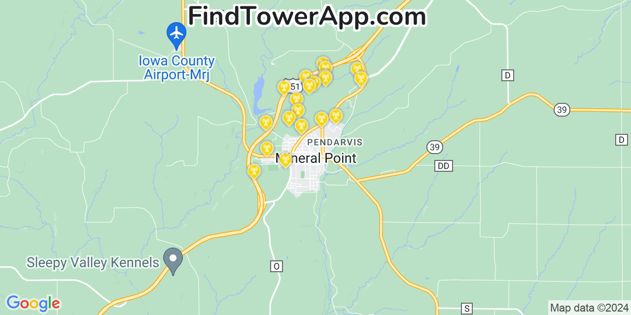 T-Mobile 4G/5G cell tower coverage map Mineral Point, Wisconsin