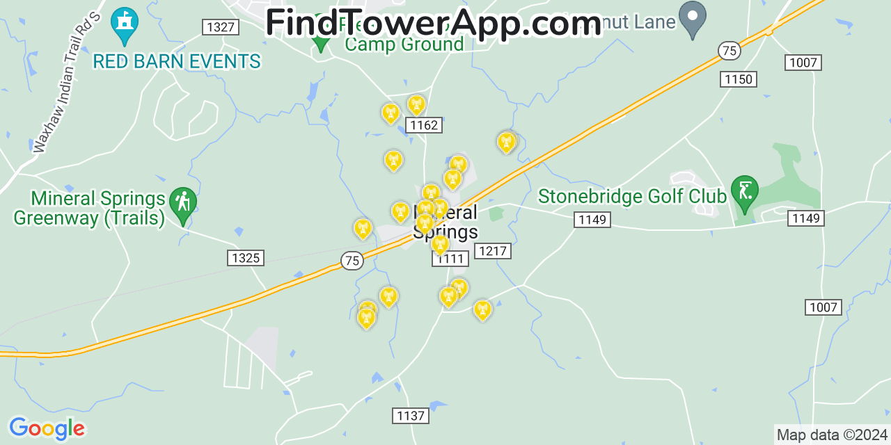 AT&T 4G/5G cell tower coverage map Mineral Springs, North Carolina