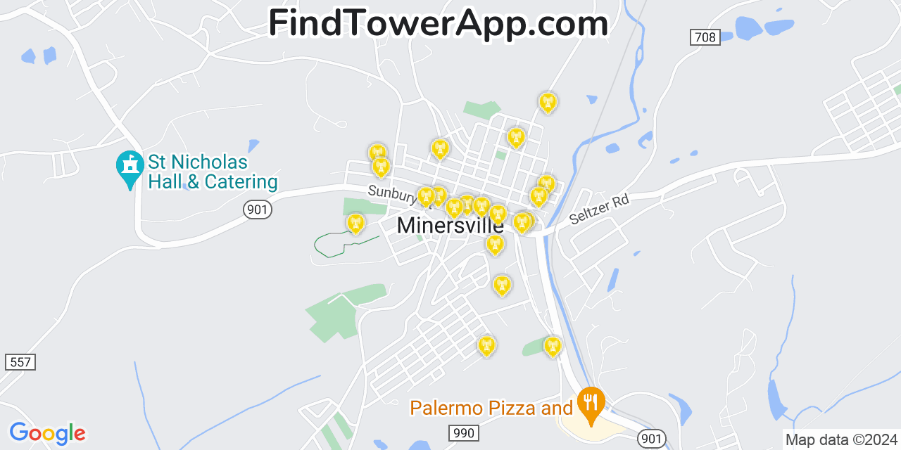 AT&T 4G/5G cell tower coverage map Minersville, Pennsylvania