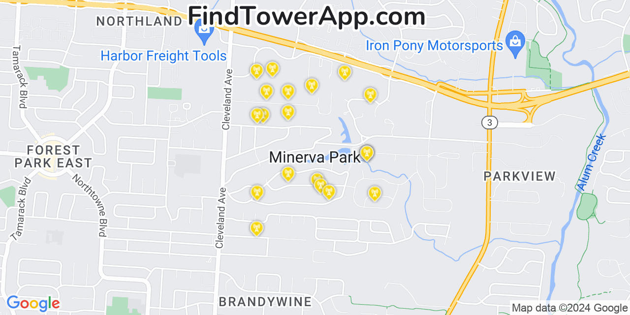 Verizon 4G/5G cell tower coverage map Minerva Park, Ohio