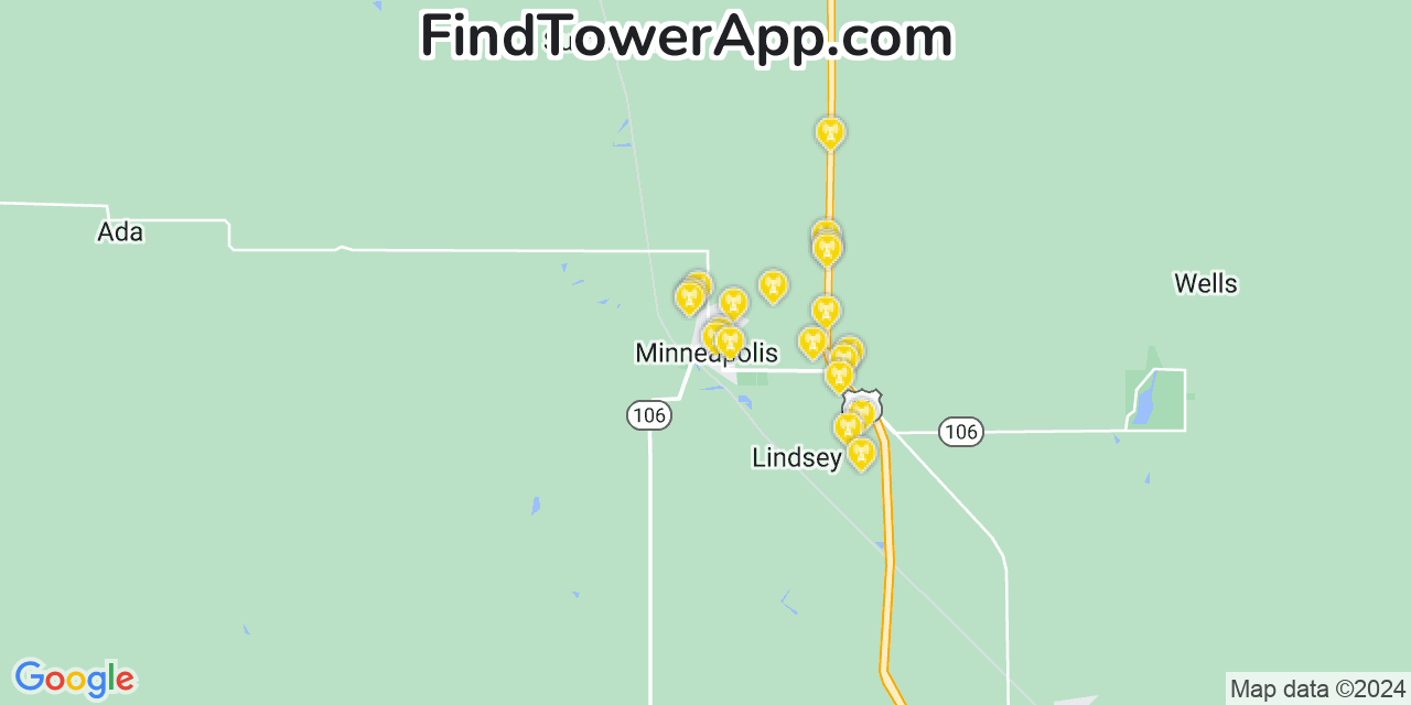 AT&T 4G/5G cell tower coverage map Minneapolis, Kansas