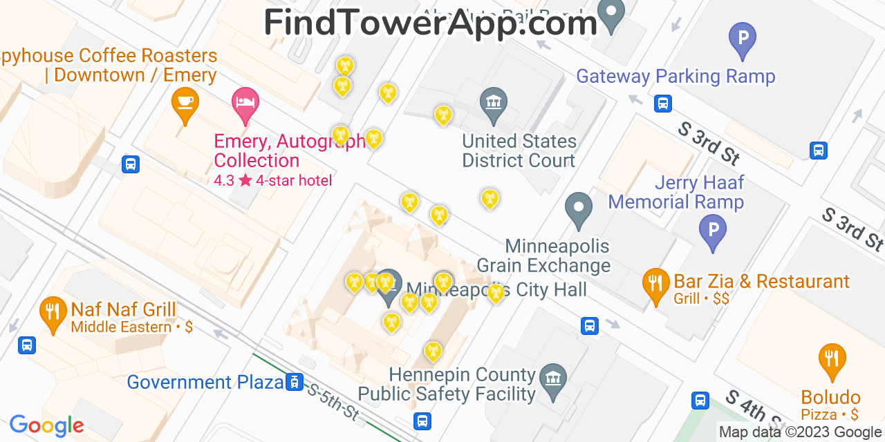 AT&T 4G/5G cell tower coverage map Minneapolis, Minnesota