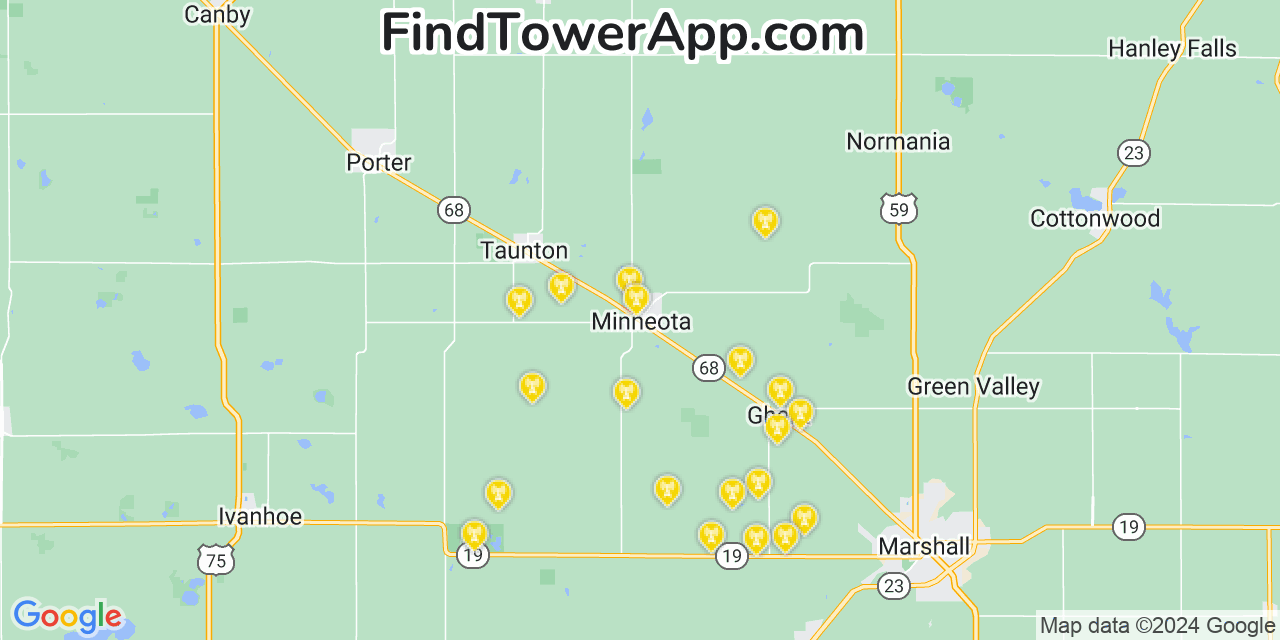 AT&T 4G/5G cell tower coverage map Minneota, Minnesota