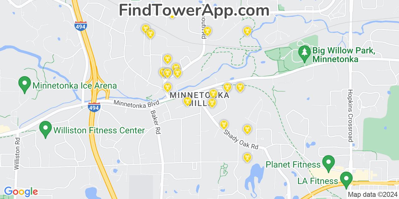 Verizon 4G/5G cell tower coverage map Minnetonka Mills, Minnesota