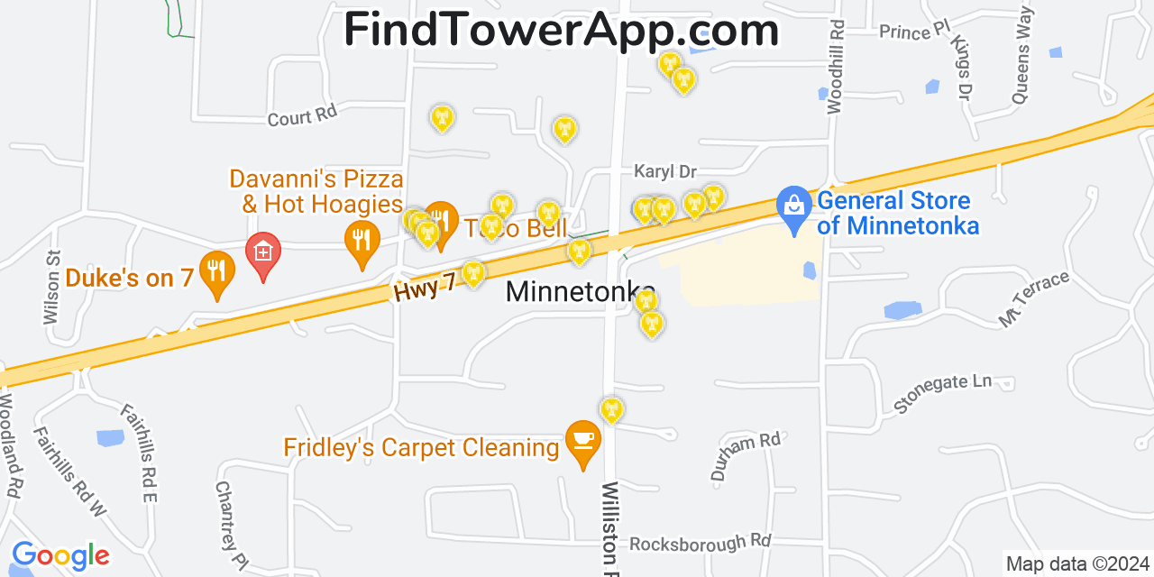 AT&T 4G/5G cell tower coverage map Minnetonka, Minnesota