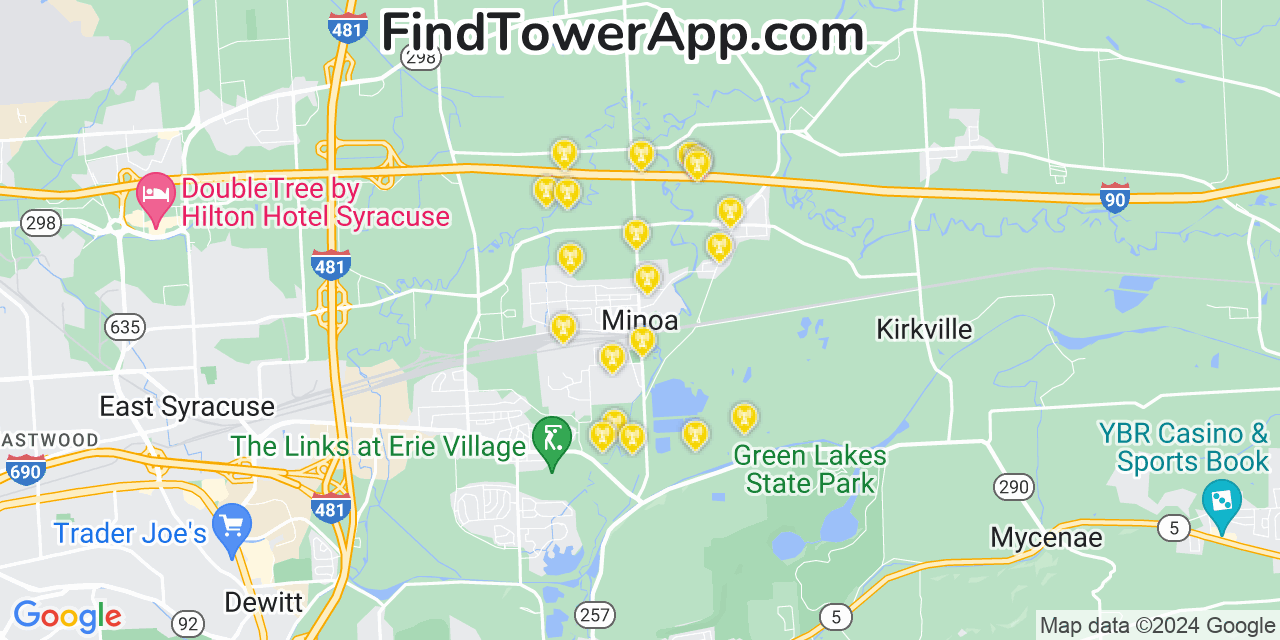 AT&T 4G/5G cell tower coverage map Minoa, New York
