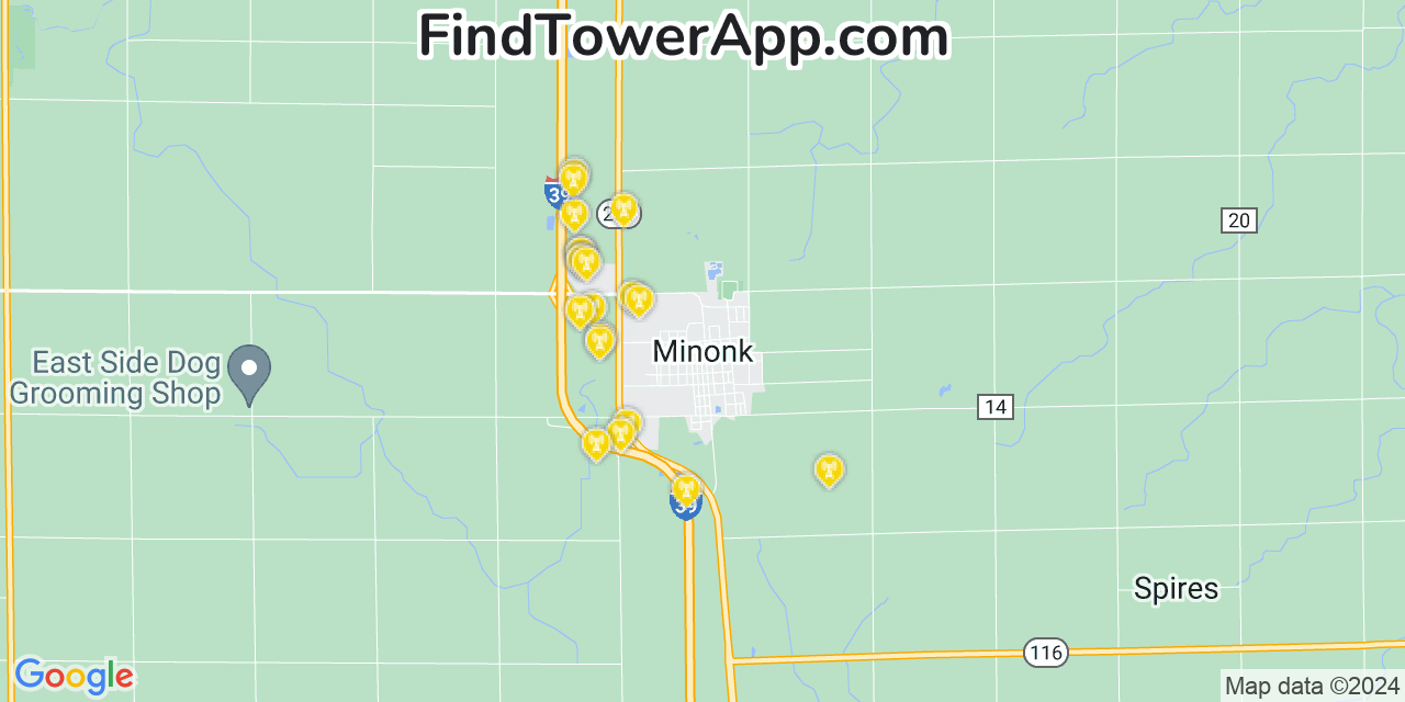 Verizon 4G/5G cell tower coverage map Minonk, Illinois