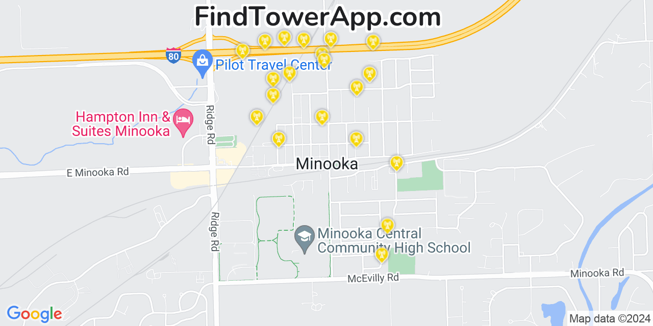 AT&T 4G/5G cell tower coverage map Minooka, Illinois