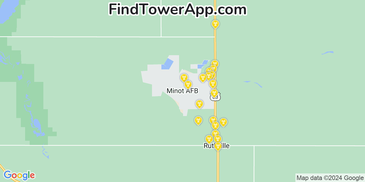 Verizon 4G/5G cell tower coverage map Minot Air Force Base, North Dakota