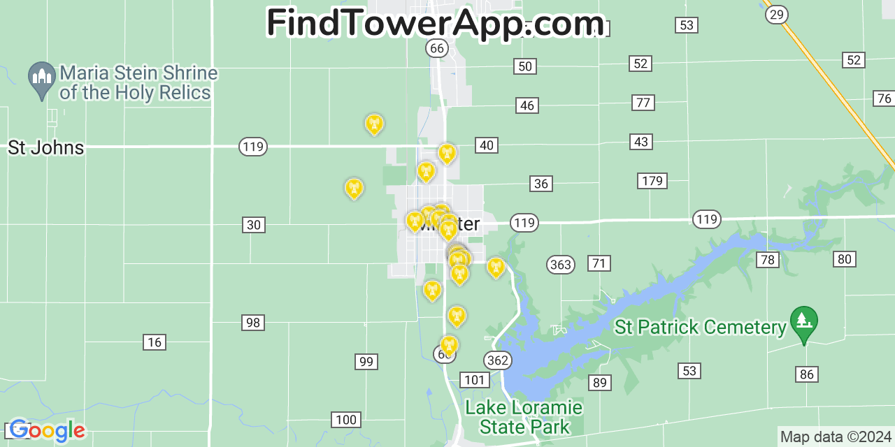 AT&T 4G/5G cell tower coverage map Minster, Ohio