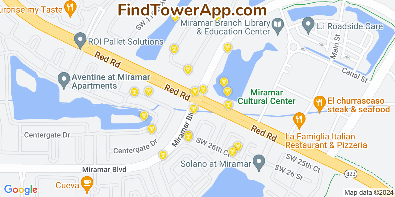 AT&T 4G/5G cell tower coverage map Miramar, Florida