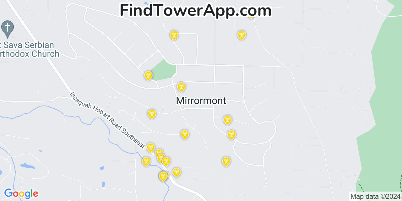 AT&T 4G/5G cell tower coverage map Mirrormont, Washington