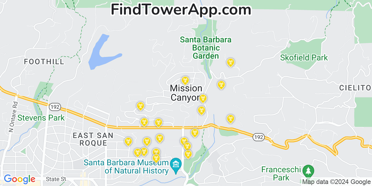 AT&T 4G/5G cell tower coverage map Mission Canyon, California