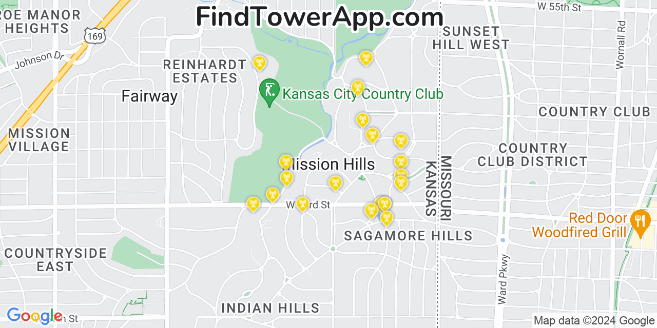 AT&T 4G/5G cell tower coverage map Mission Hills, Kansas