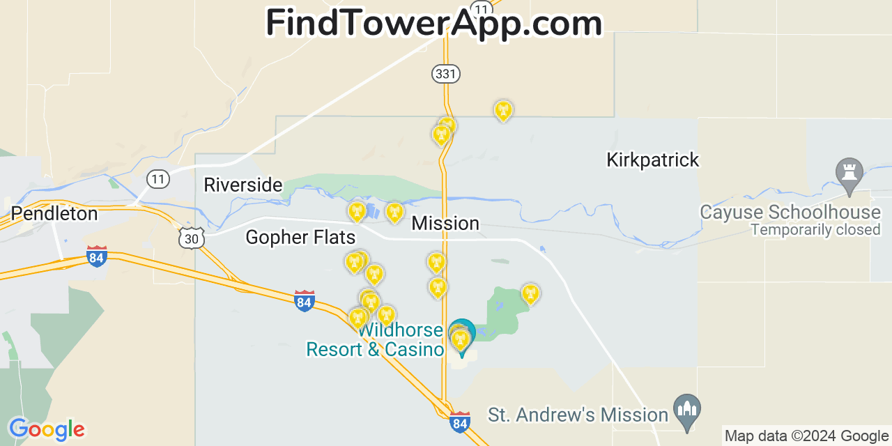 AT&T 4G/5G cell tower coverage map Mission, Oregon