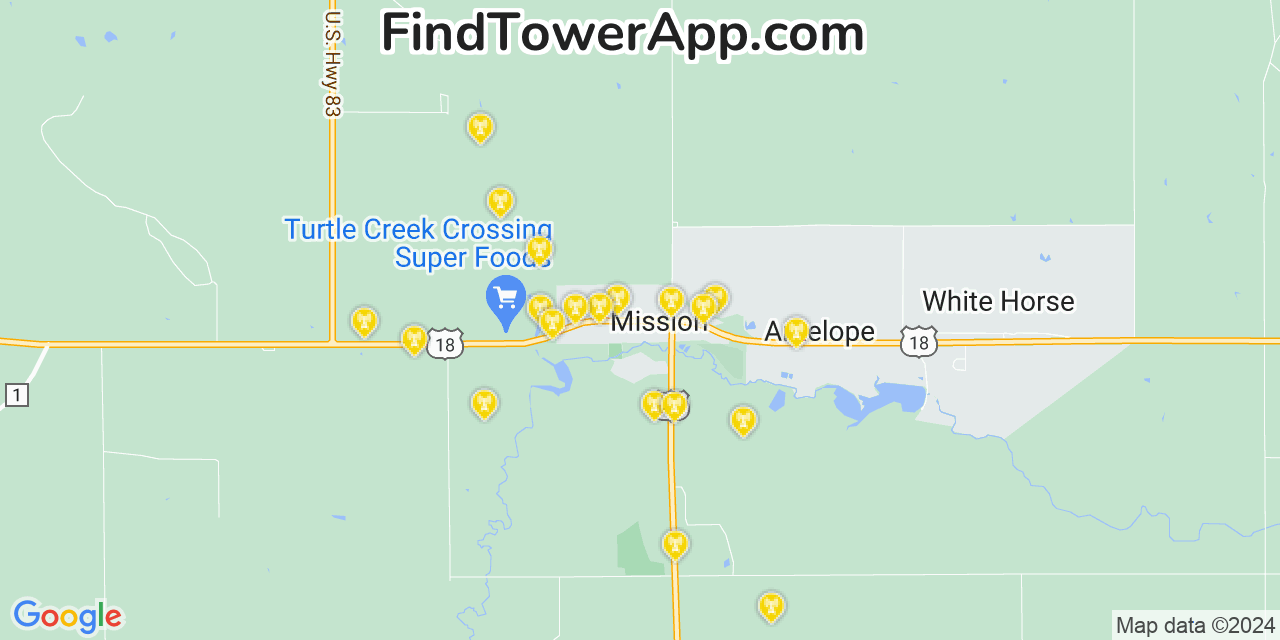 AT&T 4G/5G cell tower coverage map Mission, South Dakota