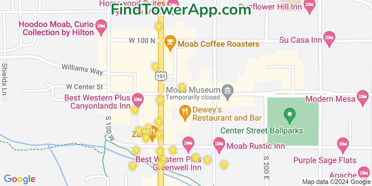 AT&T 4G/5G cell tower coverage map Moab, Utah