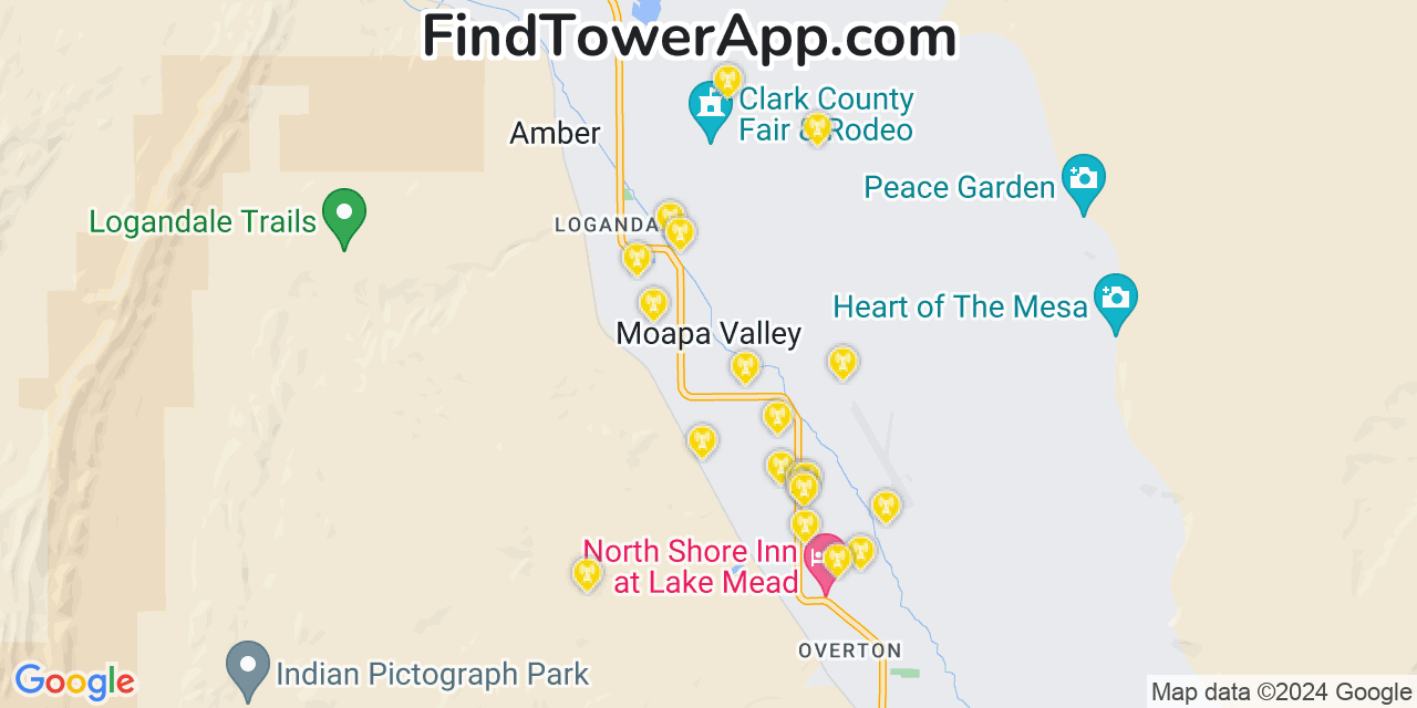 AT&T 4G/5G cell tower coverage map Moapa Valley, Nevada