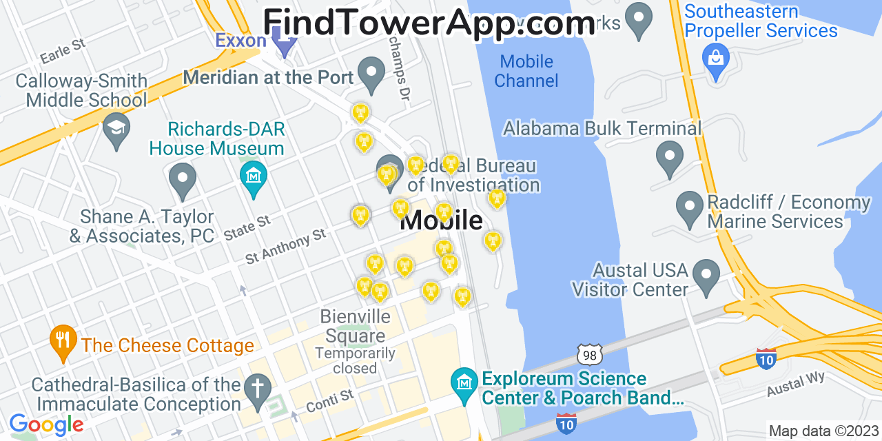AT&T 4G/5G cell tower coverage map Mobile, Alabama