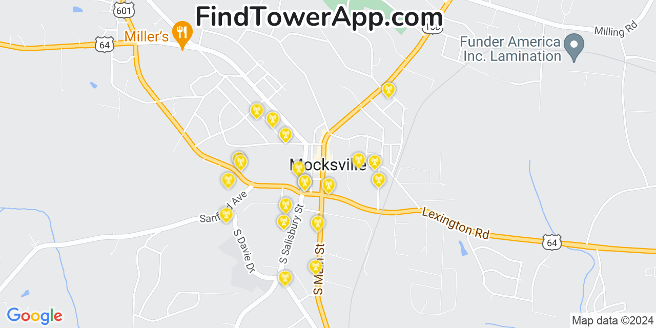 AT&T 4G/5G cell tower coverage map Mocksville, North Carolina