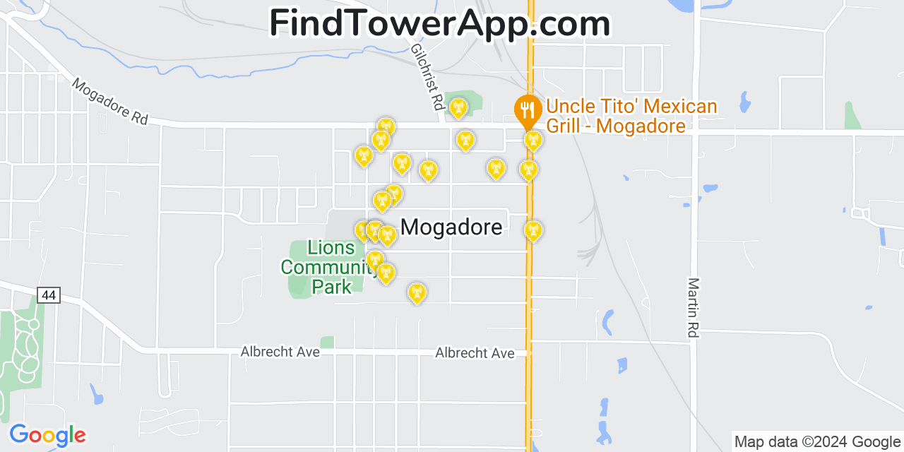AT&T 4G/5G cell tower coverage map Mogadore, Ohio