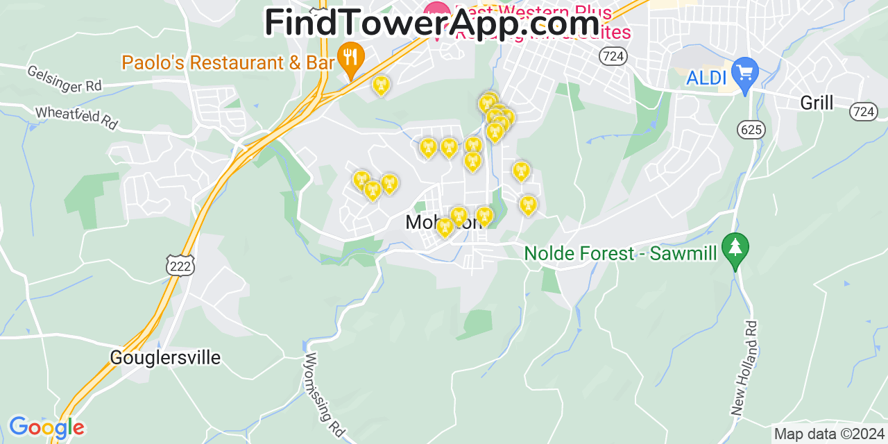 AT&T 4G/5G cell tower coverage map Mohnton, Pennsylvania