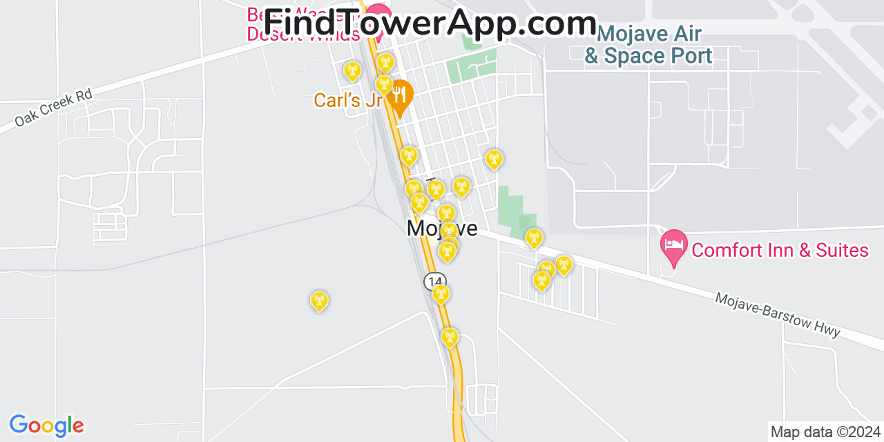AT&T 4G/5G cell tower coverage map Mojave, California