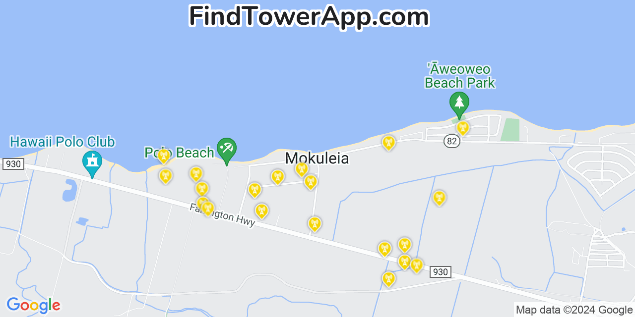 AT&T 4G/5G cell tower coverage map Mokulēia, Hawaii