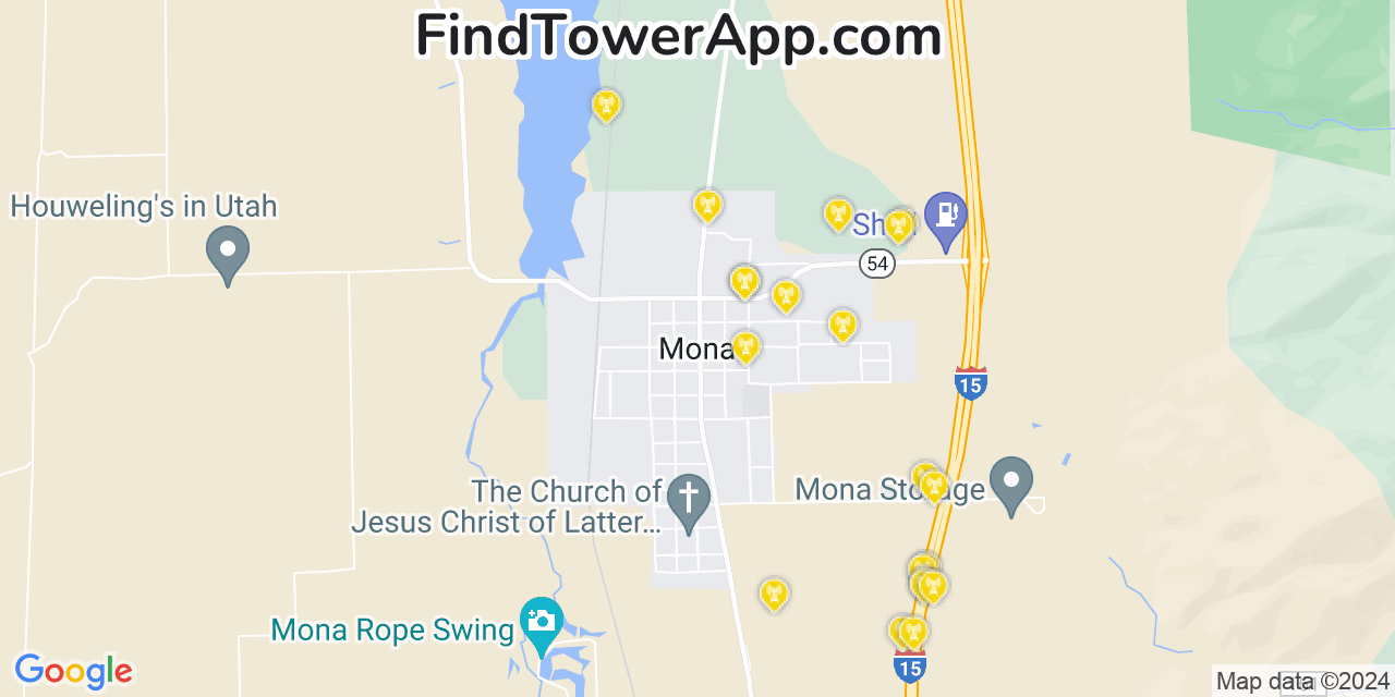 AT&T 4G/5G cell tower coverage map Mona, Utah