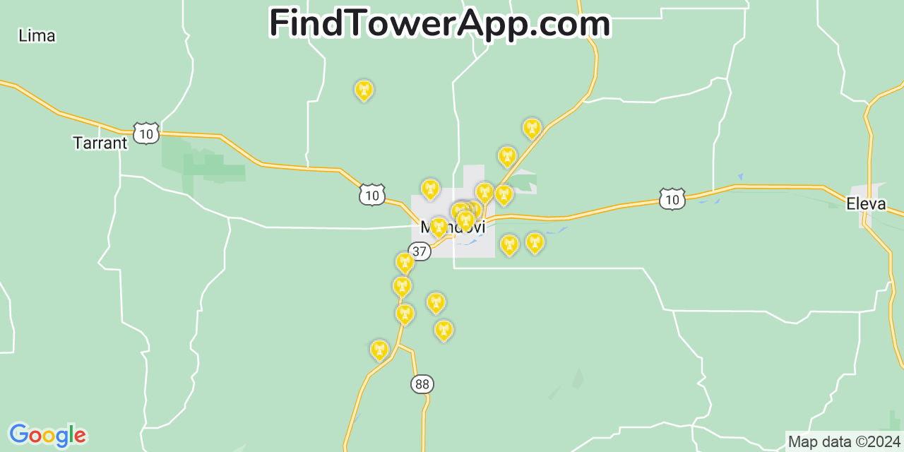 AT&T 4G/5G cell tower coverage map Mondovi, Wisconsin