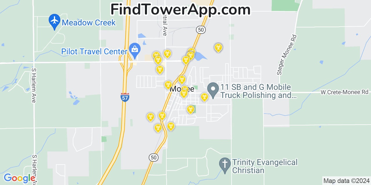Verizon 4G/5G cell tower coverage map Monee, Illinois
