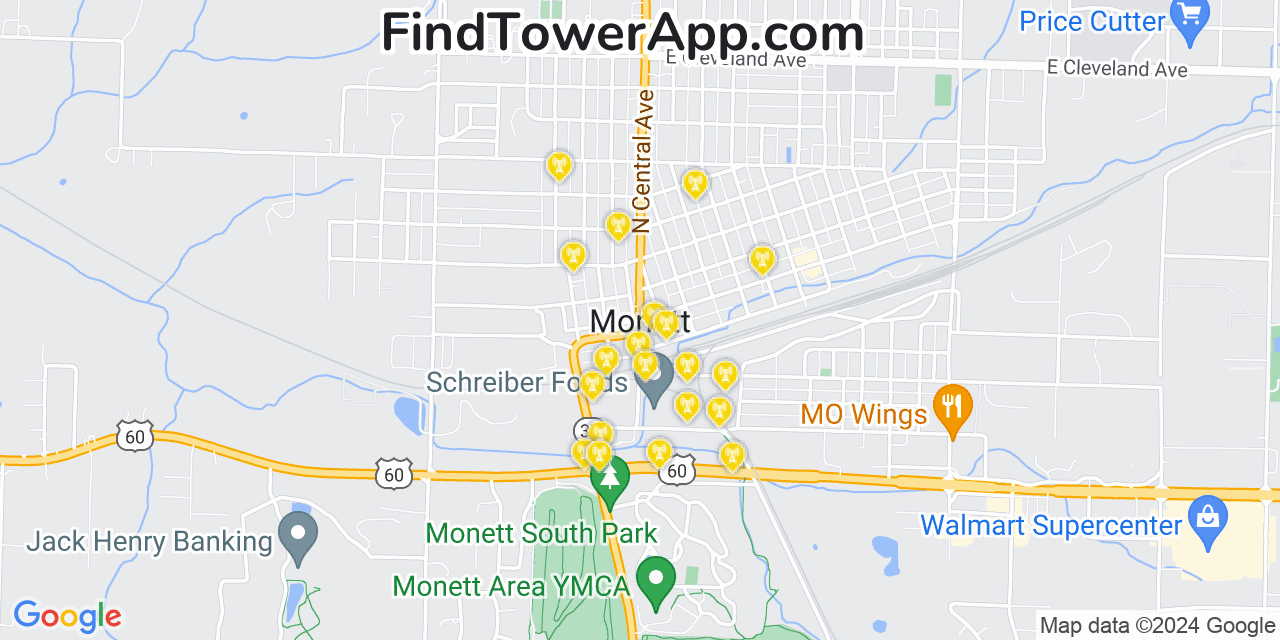 Verizon 4G/5G cell tower coverage map Monett, Missouri