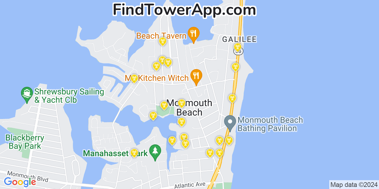AT&T 4G/5G cell tower coverage map Monmouth Beach, New Jersey