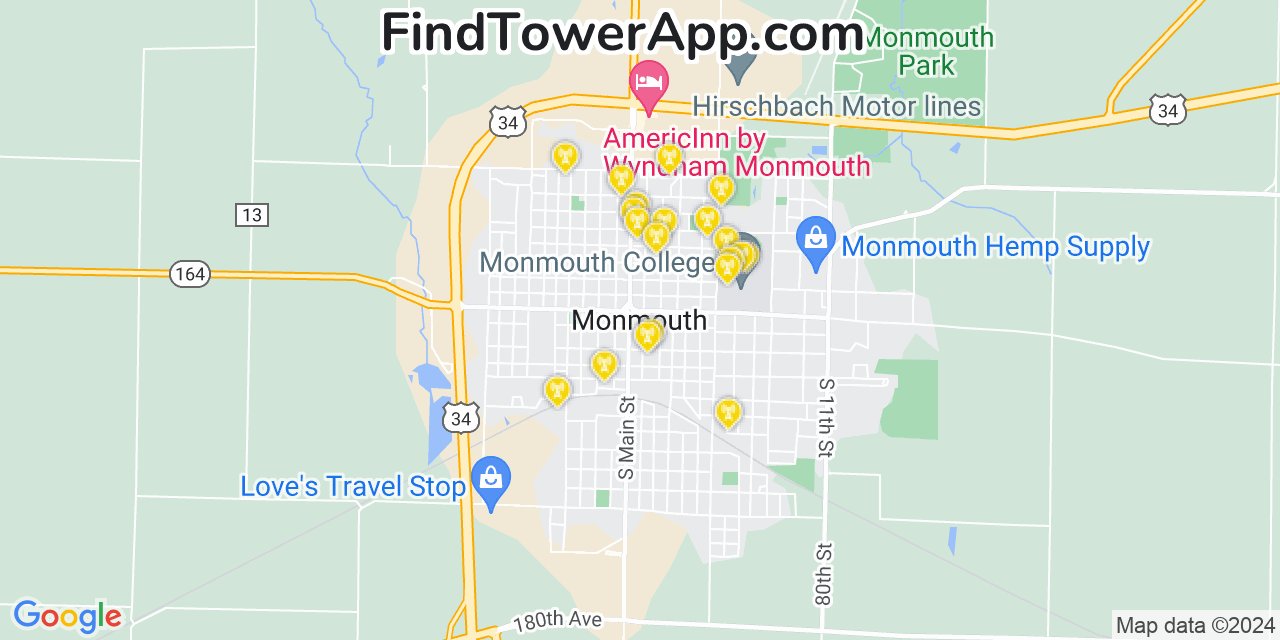 AT&T 4G/5G cell tower coverage map Monmouth, Illinois