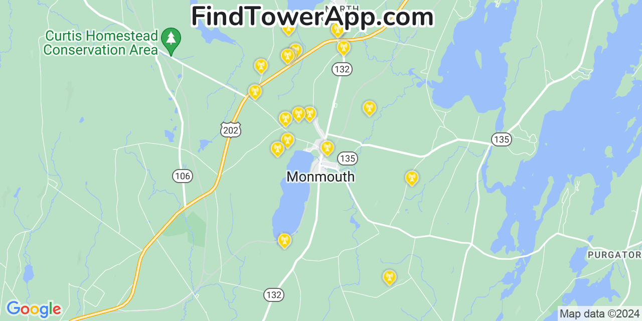AT&T 4G/5G cell tower coverage map Monmouth, Maine