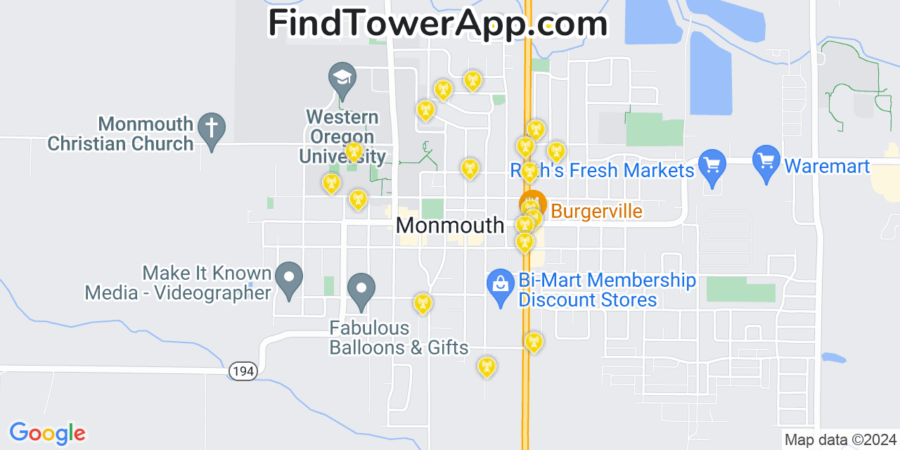 AT&T 4G/5G cell tower coverage map Monmouth, Oregon