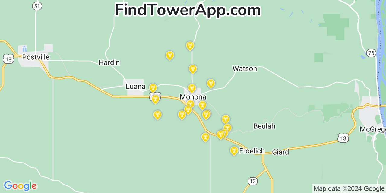 Verizon 4G/5G cell tower coverage map Monona, Iowa