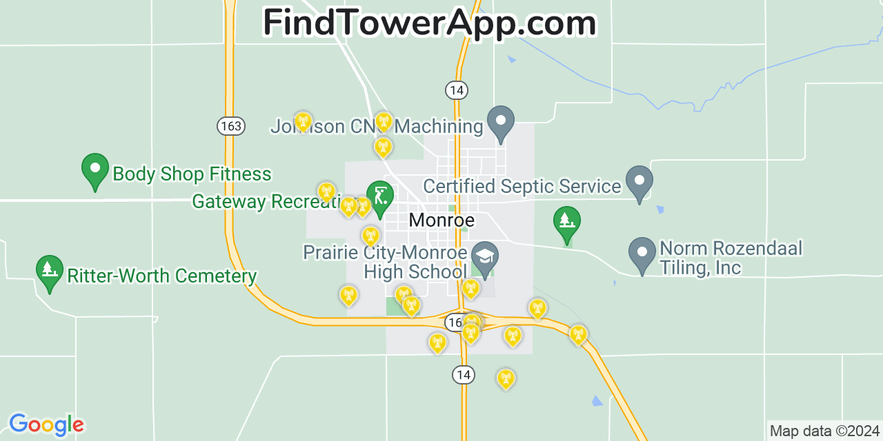 Verizon 4G/5G cell tower coverage map Monroe, Iowa