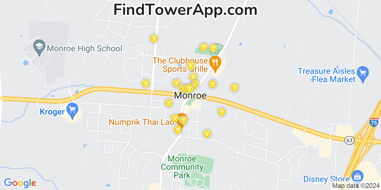 Verizon 4G/5G cell tower coverage map Monroe, Ohio
