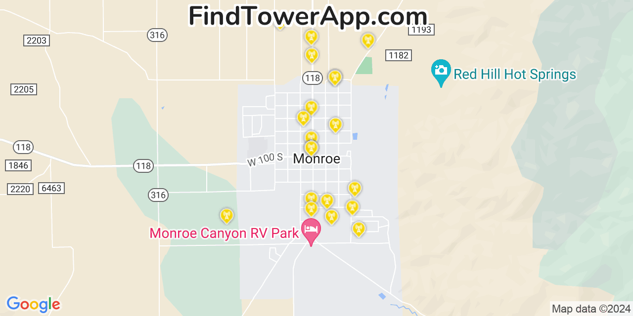 Verizon 4G/5G cell tower coverage map Monroe, Utah
