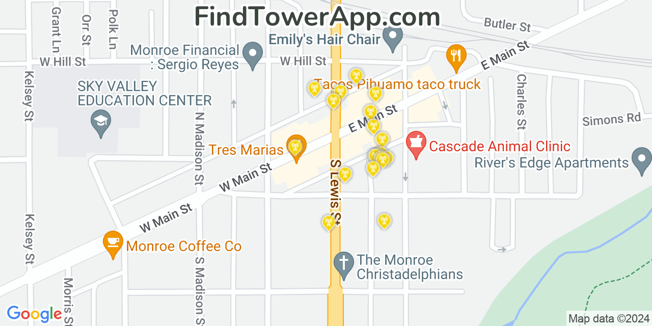 AT&T 4G/5G cell tower coverage map Monroe, Washington