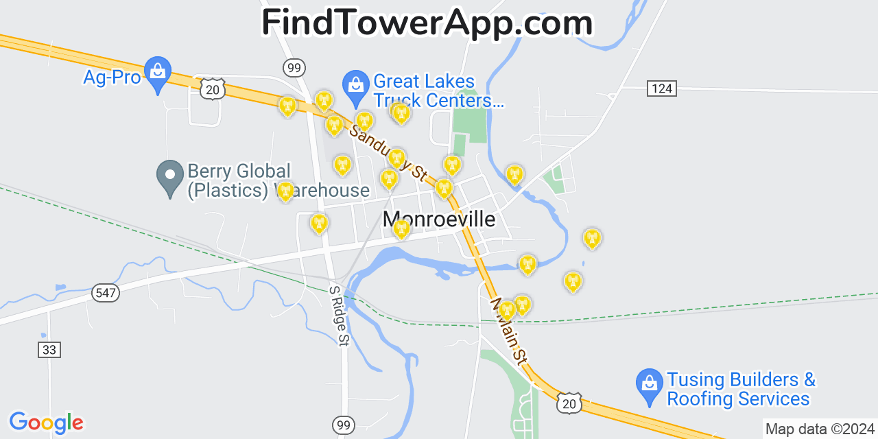 AT&T 4G/5G cell tower coverage map Monroeville, Ohio