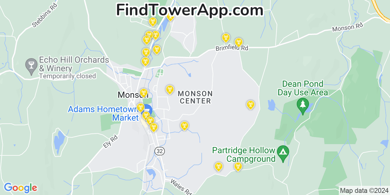 T-Mobile 4G/5G cell tower coverage map Monson Center, Massachusetts