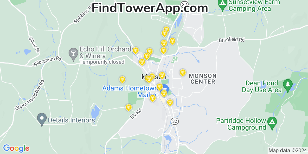 T-Mobile 4G/5G cell tower coverage map Monson, Massachusetts