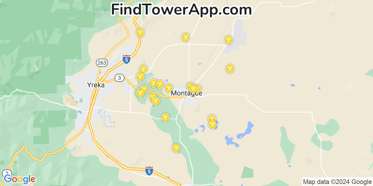 AT&T 4G/5G cell tower coverage map Montague, California