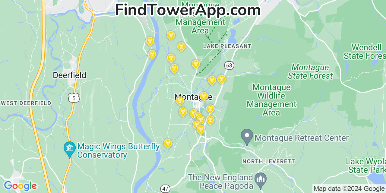 AT&T 4G/5G cell tower coverage map Montague, Massachusetts