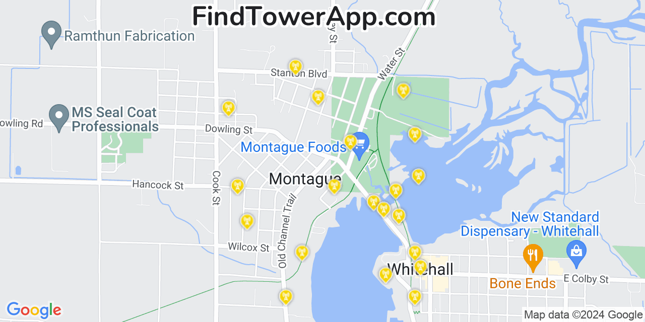 AT&T 4G/5G cell tower coverage map Montague, Michigan