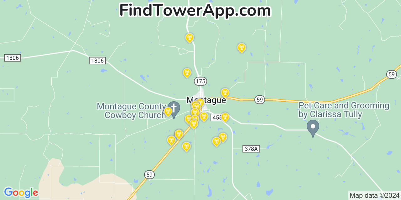 AT&T 4G/5G cell tower coverage map Montague, Texas