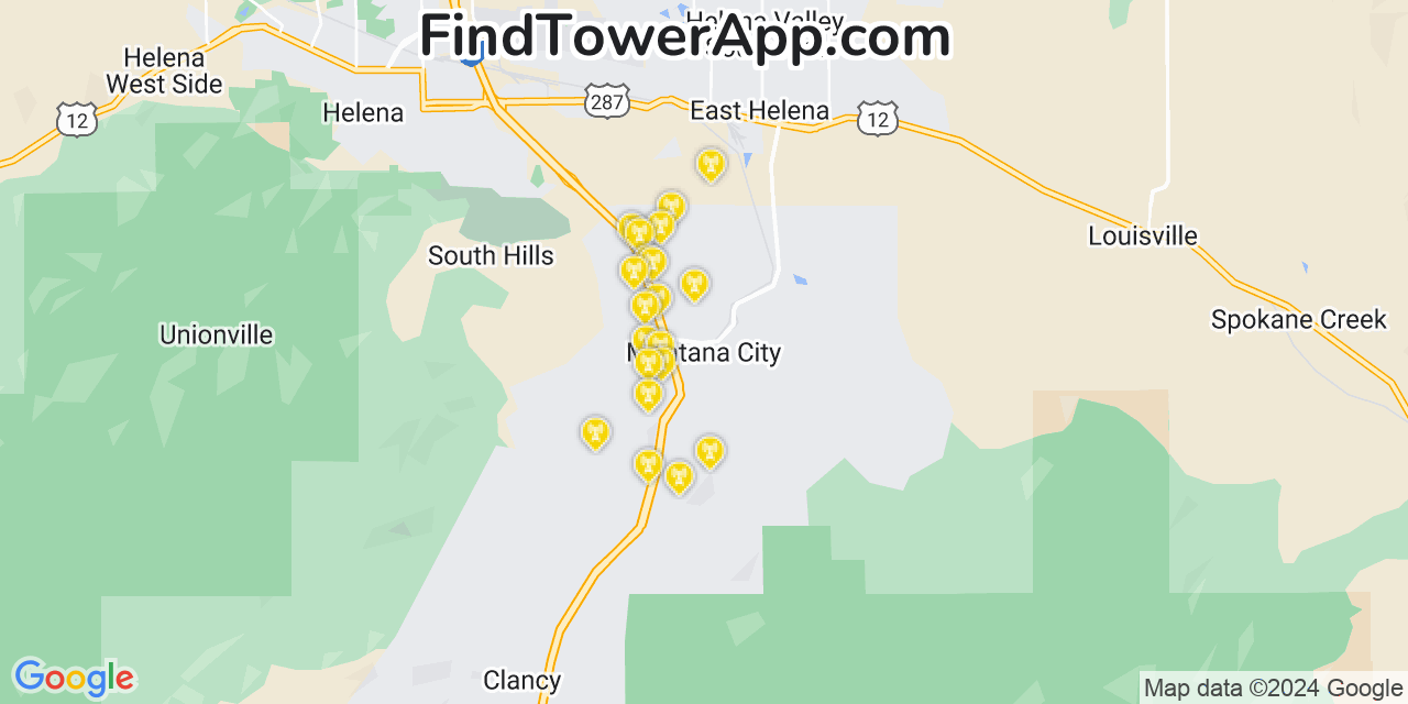 AT&T 4G/5G cell tower coverage map Montana City, Montana